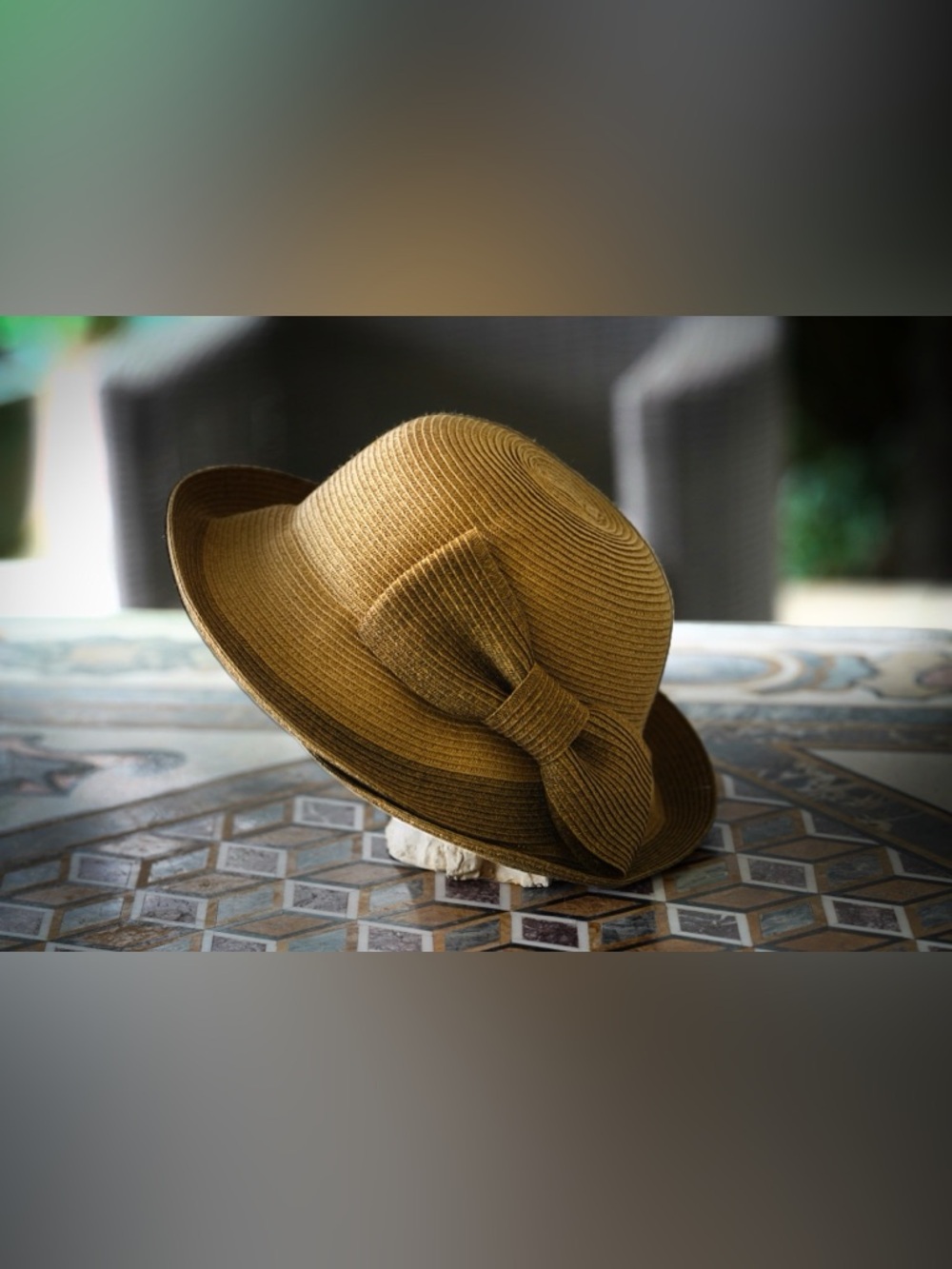 Vintage Style Tan Straw Cloche Hat - Bow Detail - Boutique OS
